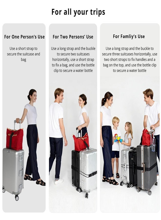 PUFFIN TRIP Luggage Straps 3 PCS for Suitcases TSA Approved 2 Short & 1 Long Adjustable Straps with Elastic Thick Rope for Connecting Suitcases and Bags Stably with Strap Buckle and Bottle Buckle Clip, Black - Image 3